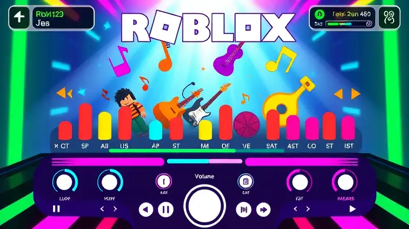 Interfaz colorida de juego musical en Roblox