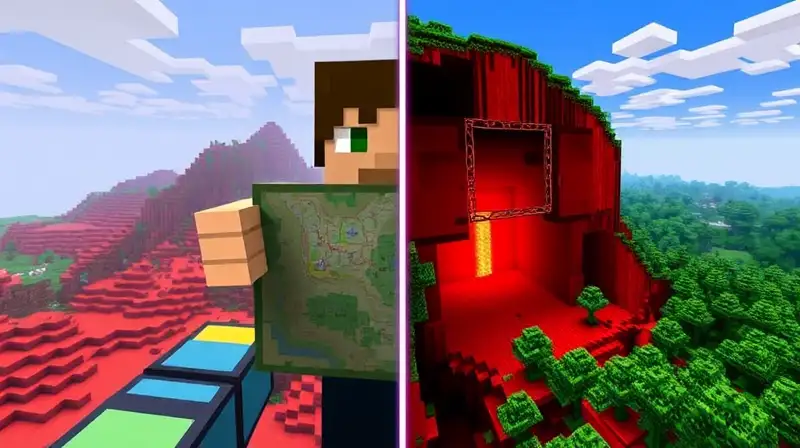 Jugador de Minecraft con mapa y mundos