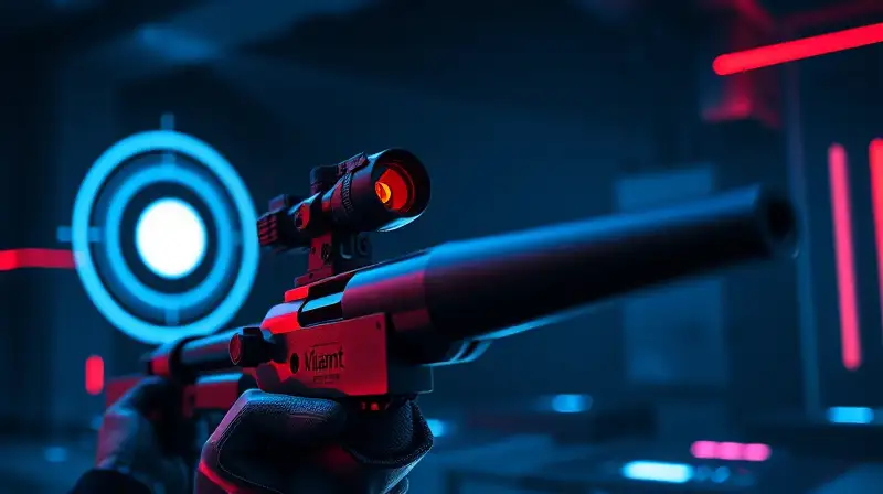 Rifle futurista apunta a objetivo brillante