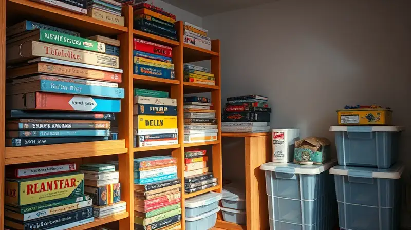 Juegos organizados en estantes modernos y cálidos
