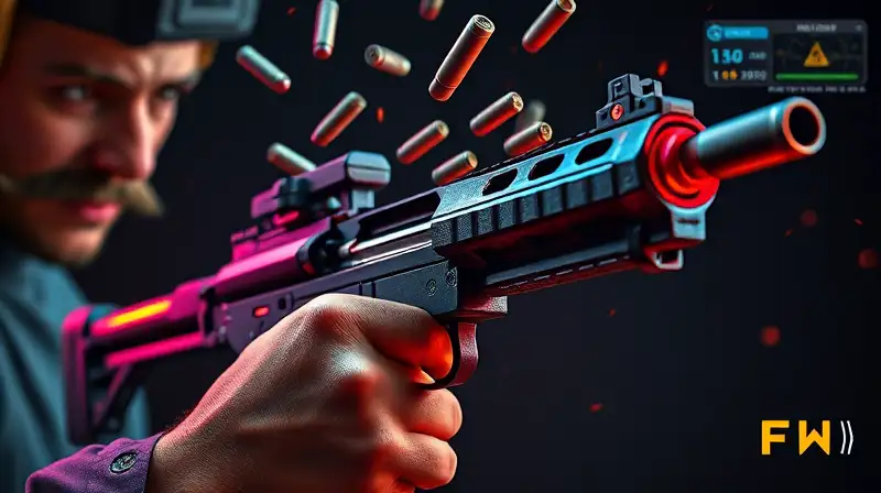 Manos recargando arma futurista en juego