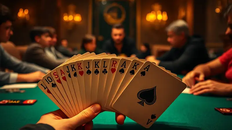 Manos fuertes de póker en mesa estratégica