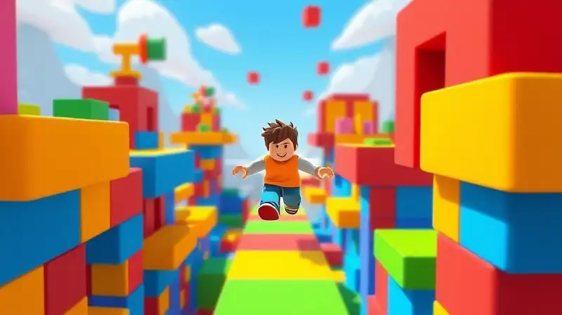 Escena colorida de plataformas 3D en Roblox