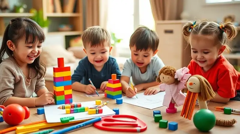 Niños jugando y creando en ambiente acogedor