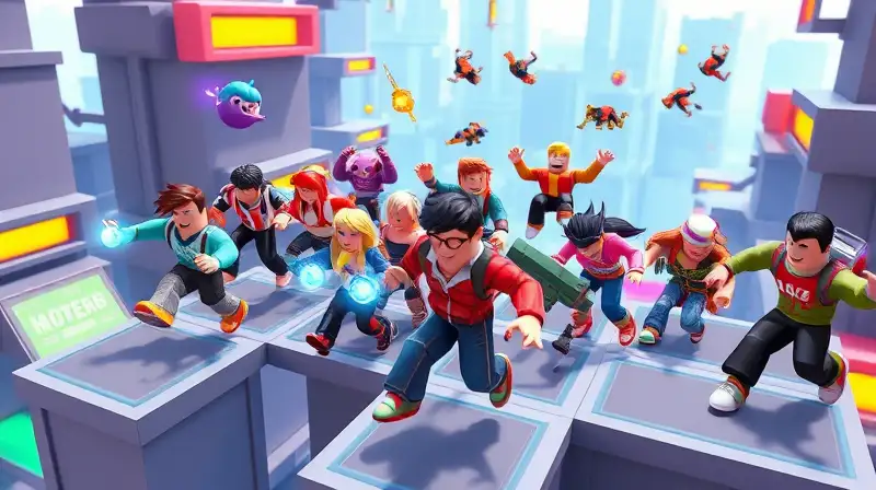 Jugadores saltan y trepan en Roblox colorido