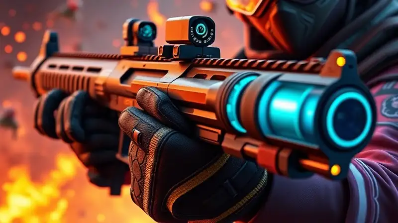Personaje Free Fire armado en acción futurista