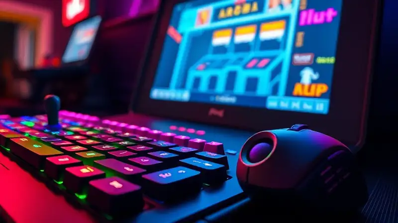 Controles arcade coloridos con luces neón