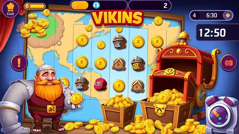 Mapa de juego colorido con personajes vikingos