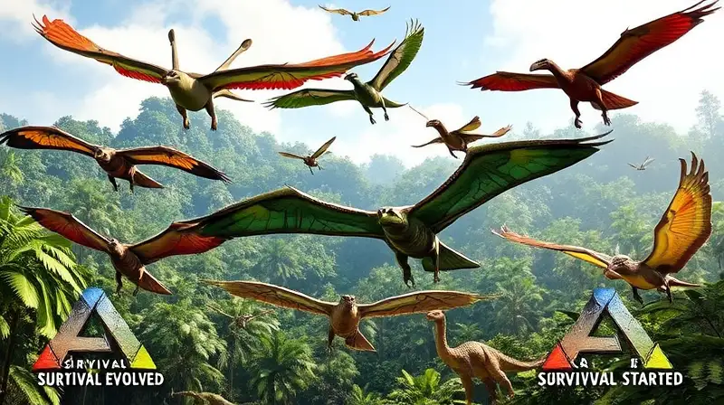 Criaturas aladas prehistóricas en jungla vibrante
