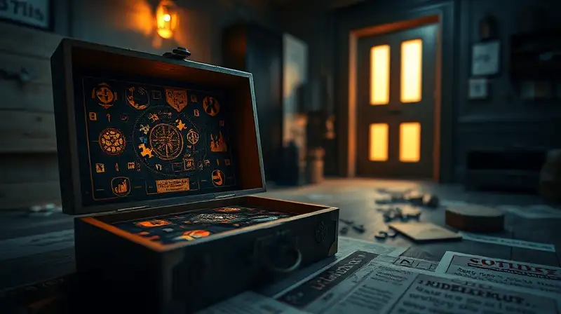 Caja misteriosa con símbolos en escape