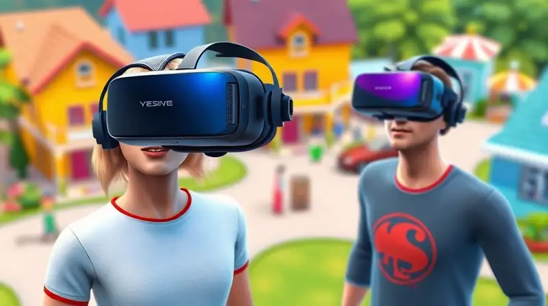 Personajes de Sims en entorno VR vibrante