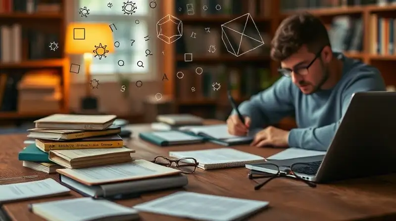 Escritorio ordenado con ambiente intelectual cálido