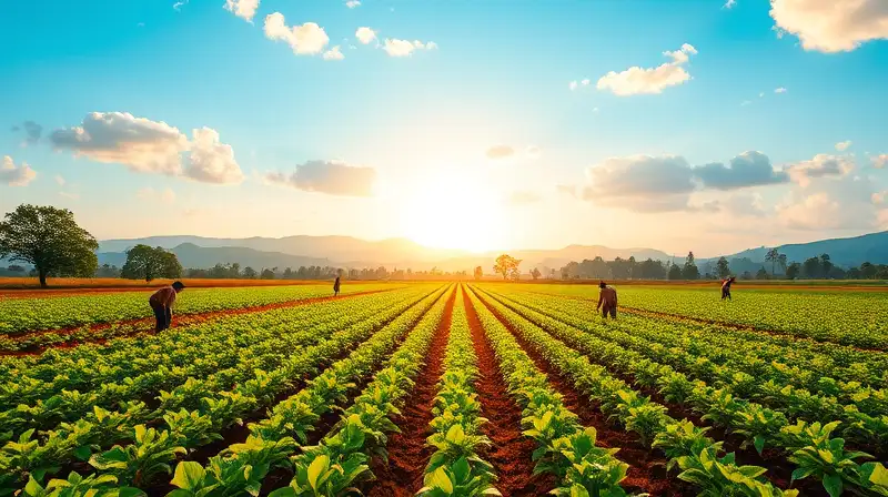 Campos fértiles al amanecer con fantasía