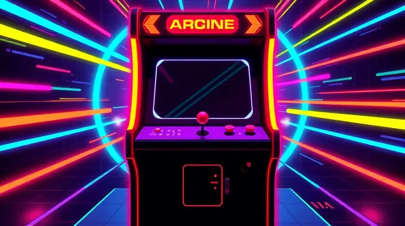Máquina arcade retro con luces neón vibrantes
