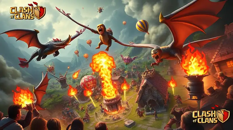 Combate aéreo intenso en aldea medieval