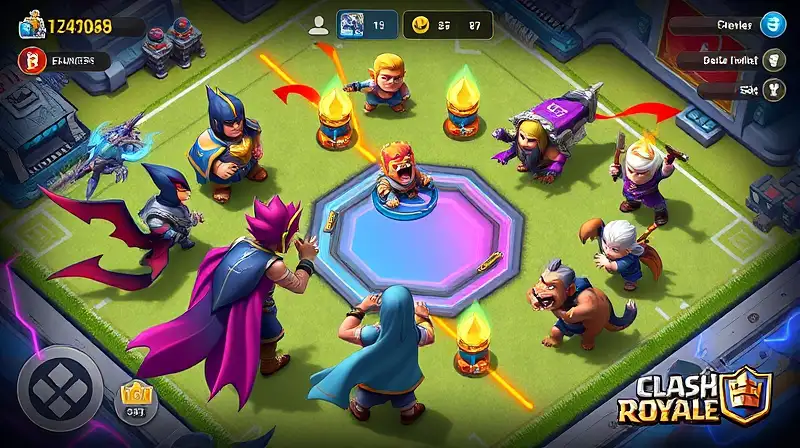 Personajes de Clash Royale en batalla estratégica digital