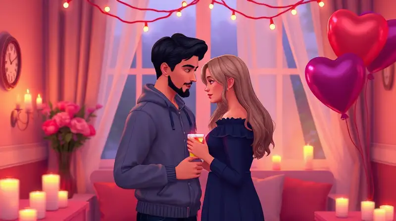 Pareja en habitación romántica con luces
