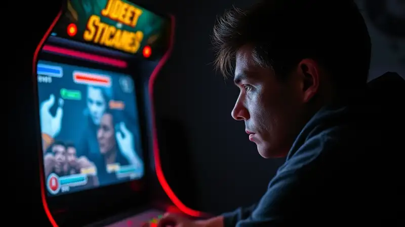 Gamer concentrado juega sigilosamente en sombras