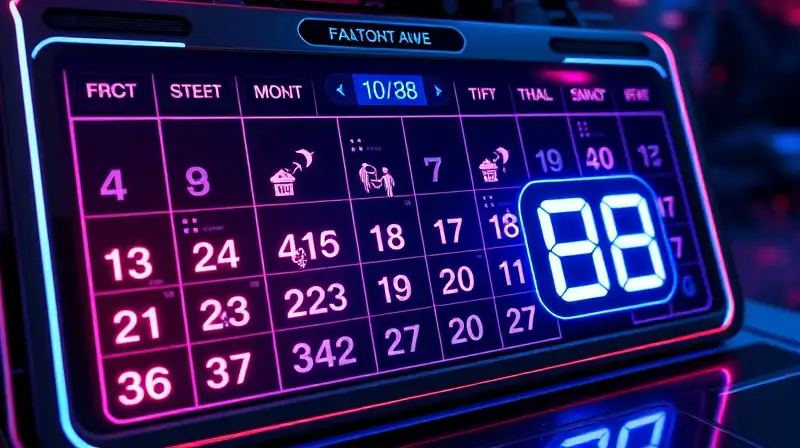 Calendario futurista con eventos y cuenta regresiva