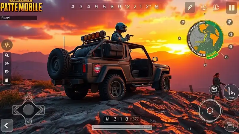 Vehículo PUBG Mobile en terreno con HUD