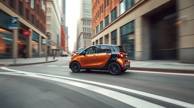 Coche eléctrico compacto acelera en calle urbana