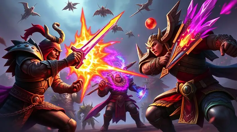 Batalla épica PvP con guerreros y magia