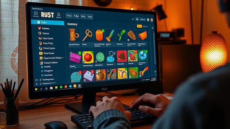 Pantalla de Rust con inventario y recetas