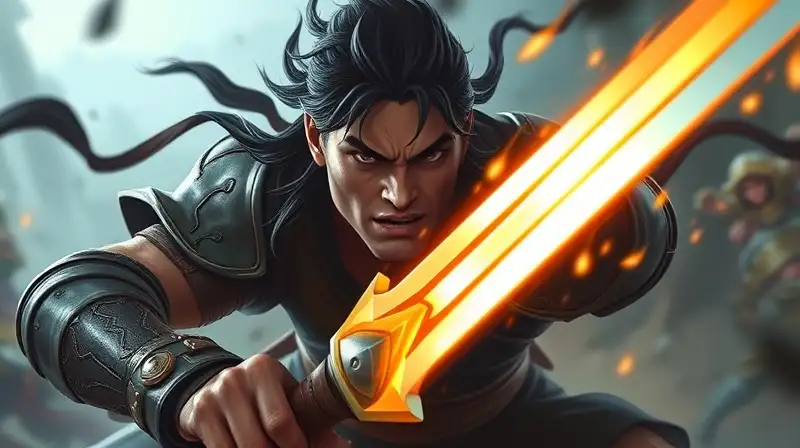 Guerrero feroz atacando con espada brillante