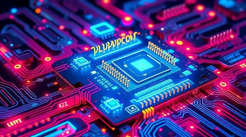 CPU futurista con circuitos cuánticos brillantes