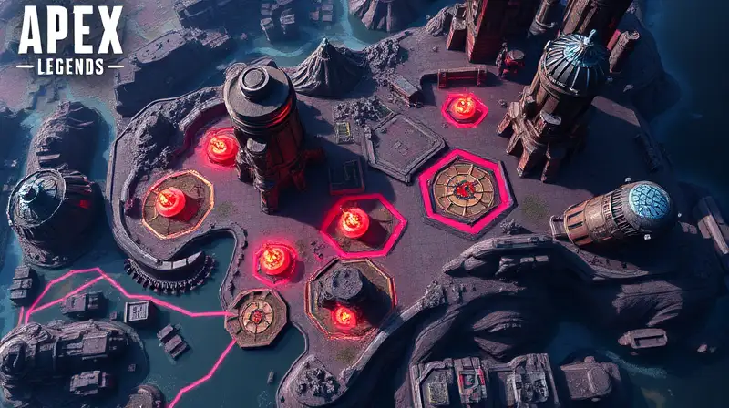 Mapa futurista de Apex Legends con zonas estratégicas