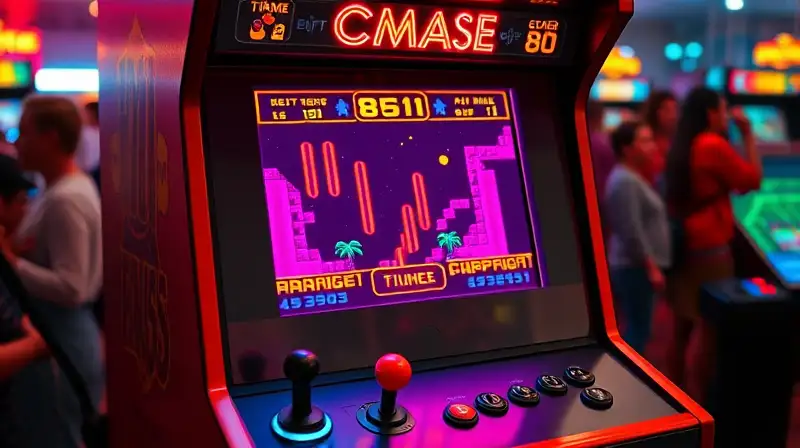 Máquina arcade retro con juego pixelado