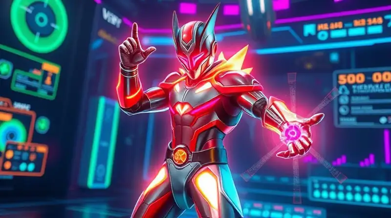 Personaje futurista activando energía con luces