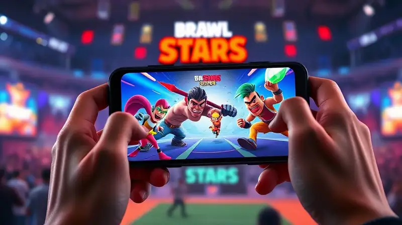 Gamer concentrado juega Brawl Stars intensamente