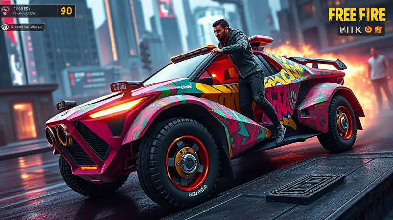 Vehículo Free Fire con diseño futurista colorido