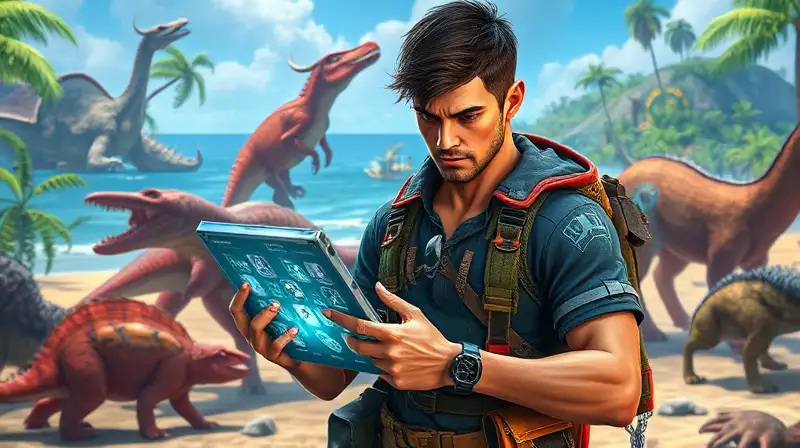 Personaje organiza inventario en isla ARK