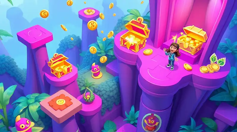 Juego 3D colorido con recompensas brillantes