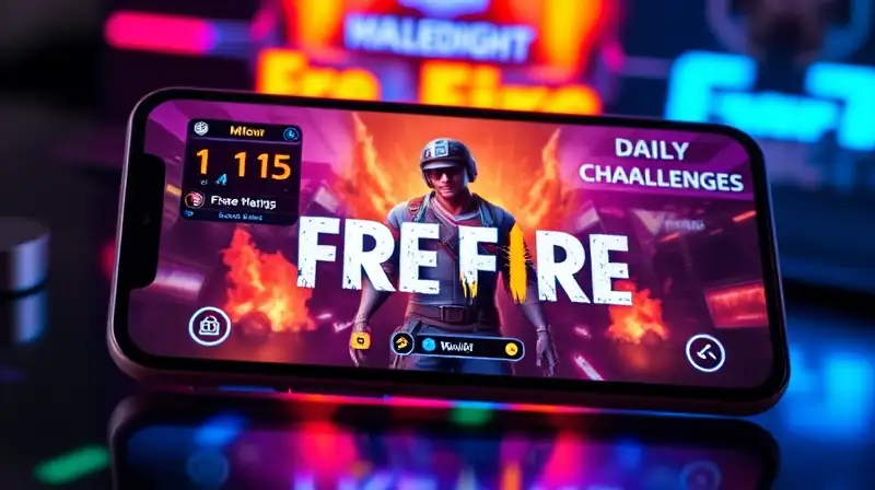 Smartphone muestra Free Fire con interfaz vibrante