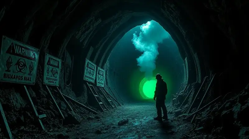 Entrada minera peligrosa con gases tóxicos