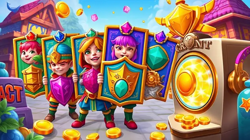 Interfaz colorida de juego y escudos animados