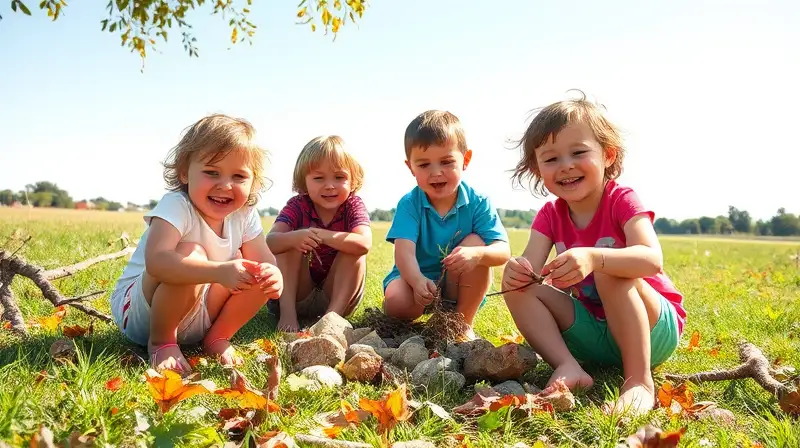 Niños felices juegan al aire libre