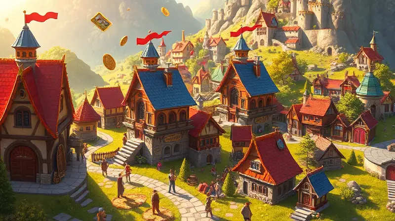 Aldea medieval vibrante con juego estratégico