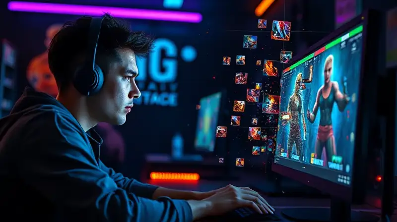 Gamer estresado juega entre luces neón