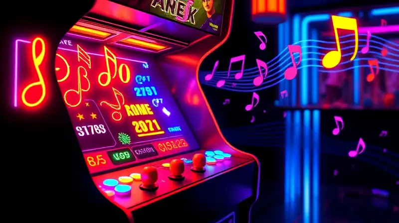 Máquina arcade retro con luces y música