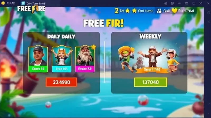 Interfaz vibrante de Free Fire con recompensas