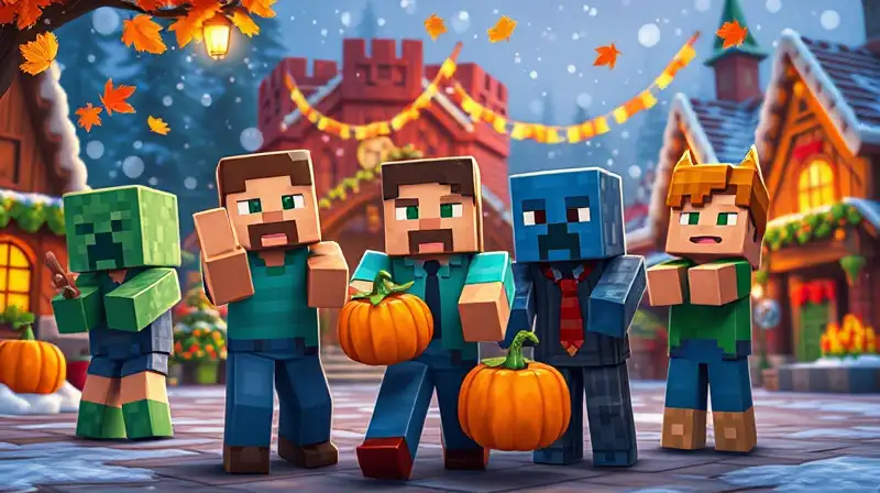 Personajes de Minecraft celebran estaciones festivas