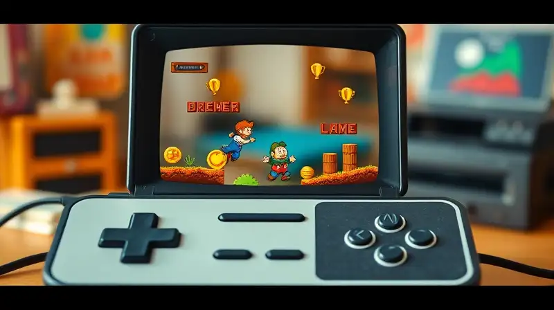 Consola retro con juego pixelado nostálgico