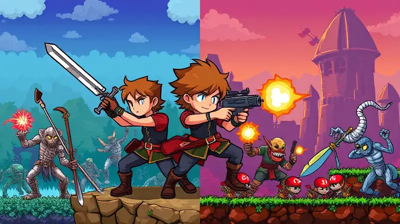 Estilo Terraria con combate cuerpo y distancia