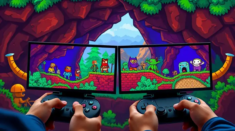 Jugadores cooperan en colorido mundo Terraria