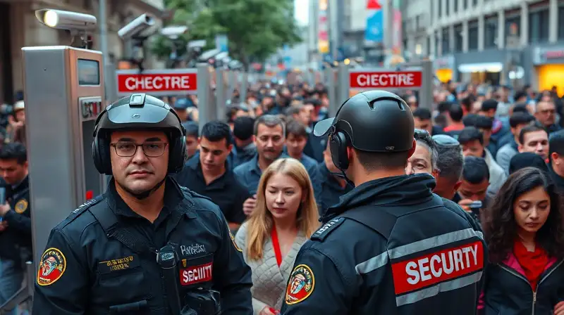 Personal de seguridad vigila evento multitudinario