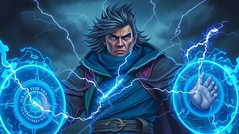 Mago eléctrico con escudos azules brillantes